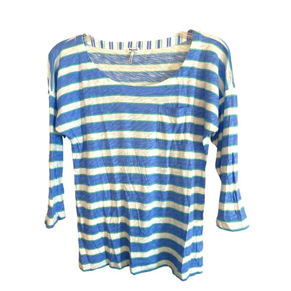 Splendid Tops - Splendid Cotton Modal Blend Striped Print Lightweight Blouse Blue Green White Sm